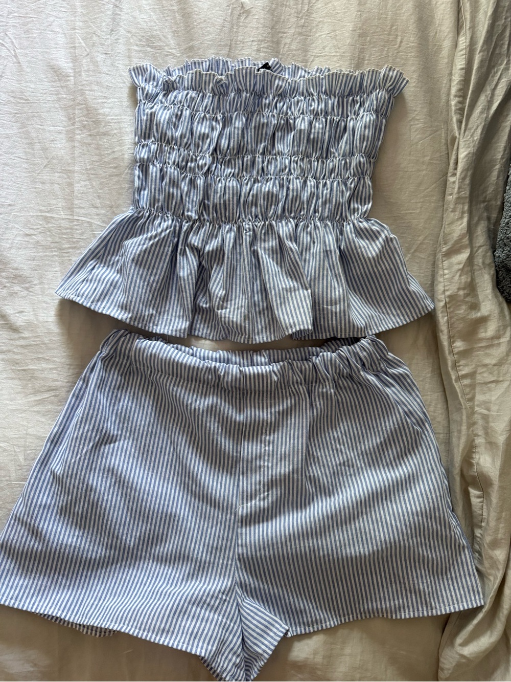 SHEIN Blue and White Striped Smocked Tube Top & Shorts Set - Picture 2 of 3
